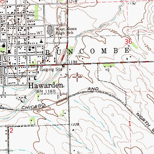 Topographic Map of Hawarden Golf Club, IA