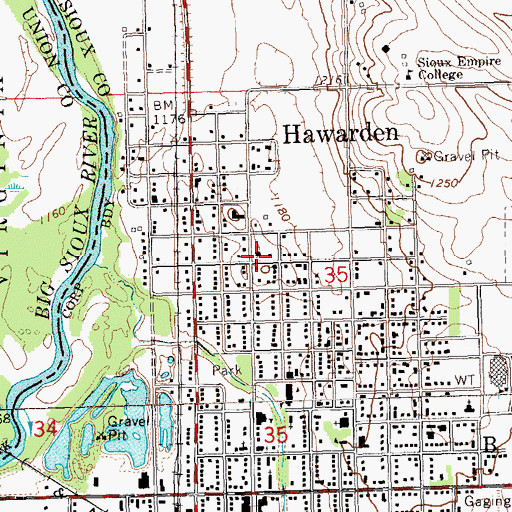 Topographic Map of Hawarden Community Church, IA