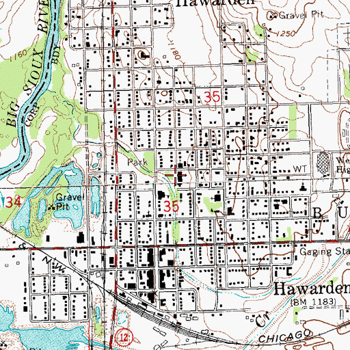 Topographic Map of Hawarden Elementary School, IA