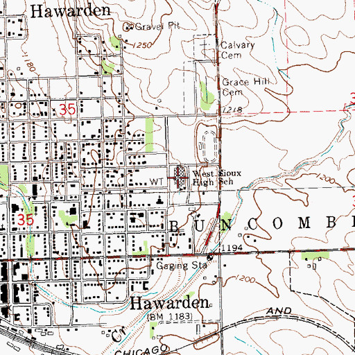 Topographic Map of West Sioux Middle School, IA