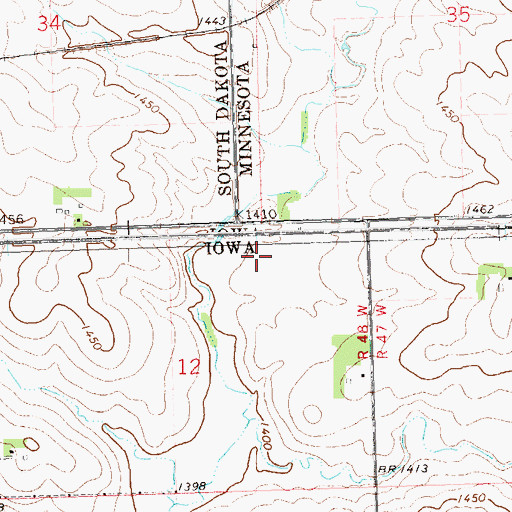Topographic Map of Tri-State Iron Post Historical Marker, IA