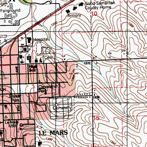 Topographic Map of Le Mars Church of Christ, IA