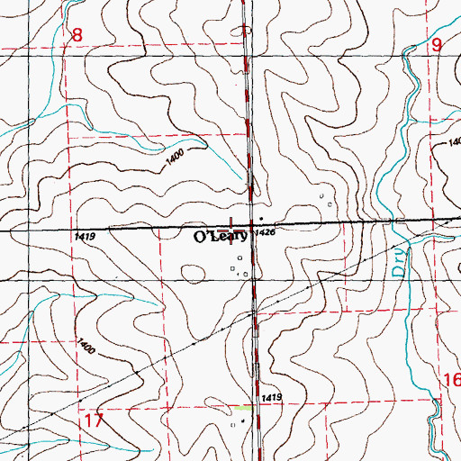 Topographic Map of O'Leary Post Office (historical), IA