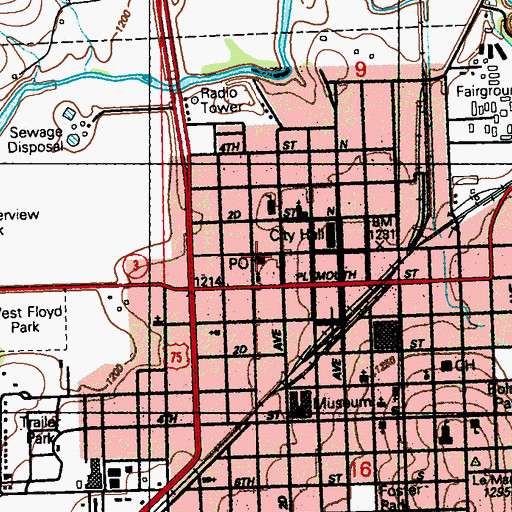 Topographic Map of Le Mars Post Office, IA