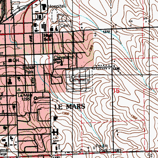 Topographic Map of Le Mars Memorial Cemetery, IA