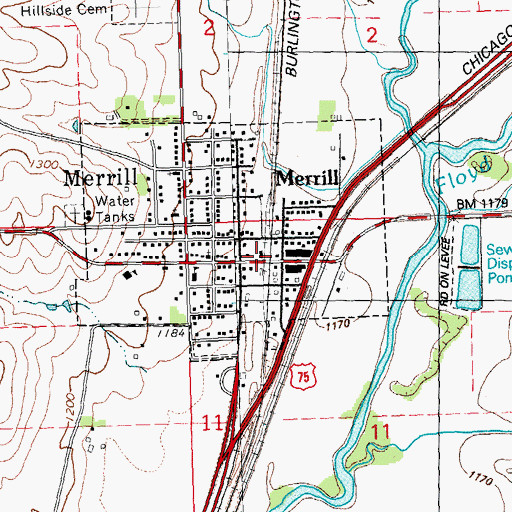 Topographic Map of Merrill, IA