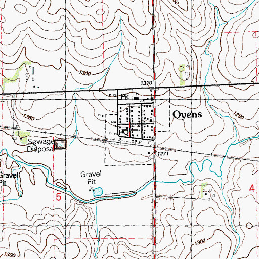 Topographic Map of Oyens Volunteer Fire and Rescue, IA