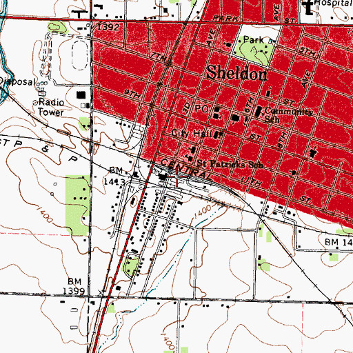 Topographic Map of Sheldon, IA
