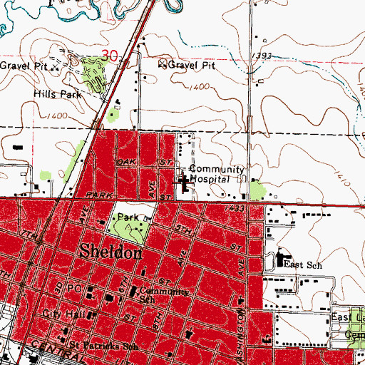 Topographic Map of Sheldon Family Practice Association, IA