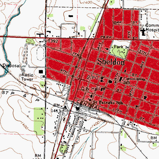 Topographic Map of Sheldon Chiropractic Clinic, IA