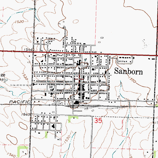 Topographic Map of Sanborn Public Library, IA