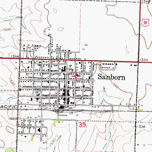 Topographic Map of Sanborn Presbyterian Church, IA