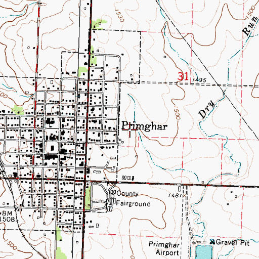 Topographic Map of Primghar Golf and Country Club, IA