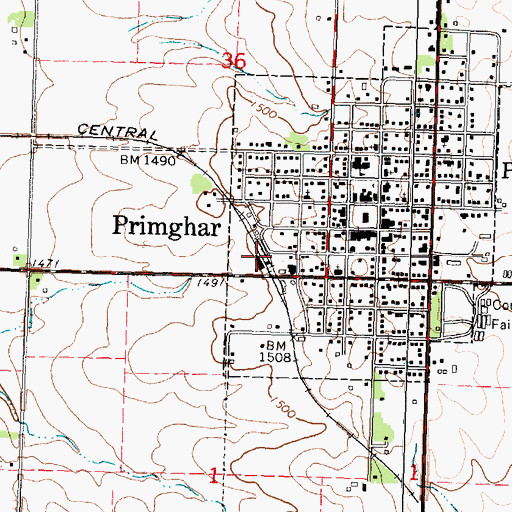 Topographic Map of Primghar (historical), IA