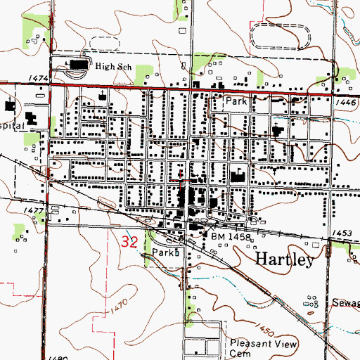 Topographic Map of Hartley Post Office, IA