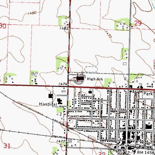 Topographic Map of Hartley-Melvin-Sanborn High School, IA