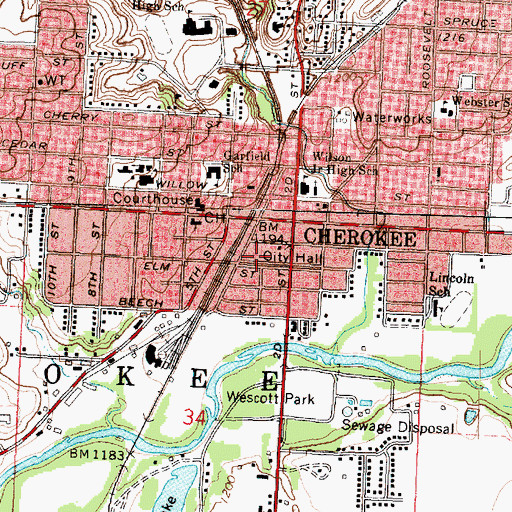 Topographic Map of Cherokee Fire Department, IA