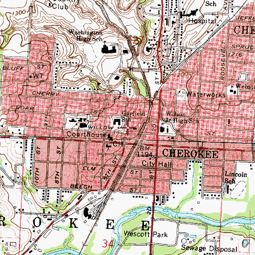 Topographic Map of Cherokee Post Office, IA