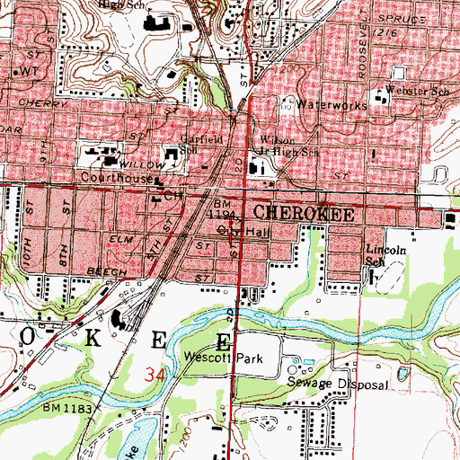 Topographic Map of Cherokee Public Library, IA