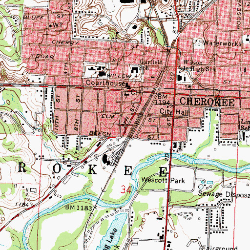 Topographic Map of Cherokee, IA