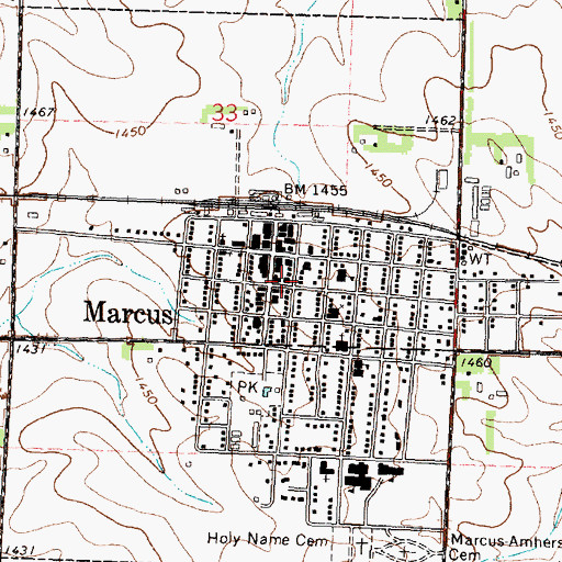 Topographic Map of Marcus Post Office, IA