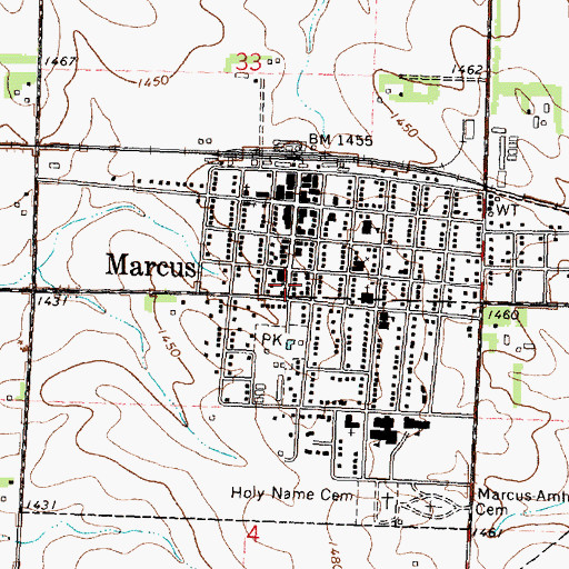 Topographic Map of Marcus Public Library, IA
