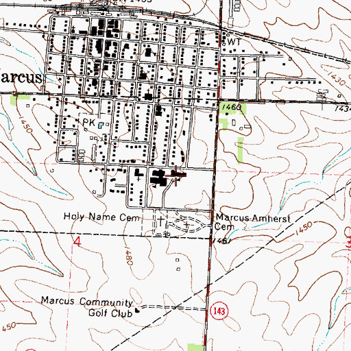 Topographic Map of Marcus - Meriden - Cleghorn Primary School, IA