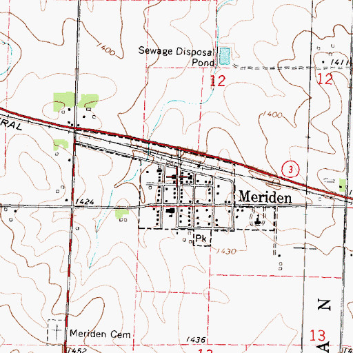 Topographic Map of Meriden Post Office, IA
