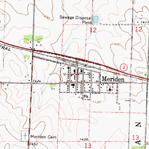 Topographic Map of Meriden Evangelical Free Church, IA