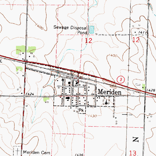 Topographic Map of Meriden, IA