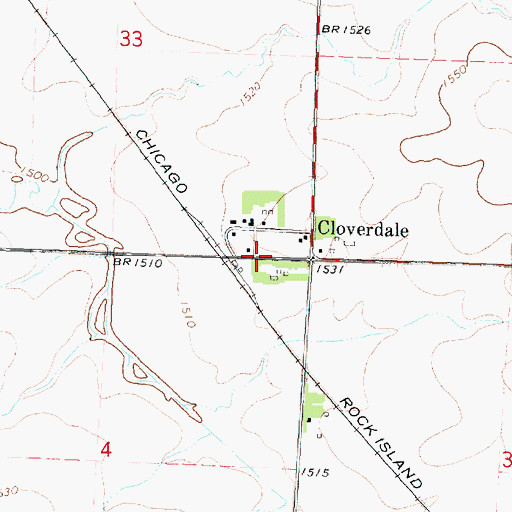 Topographic Map of Cloverdale (historical), IA