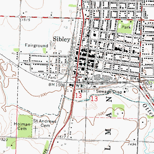 Topographic Map of Co-op Elevator Association - Sibley Elevator, IA