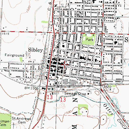 Topographic Map of Sibley Public Library, IA