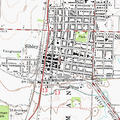 Topographic Map of Sibley Post Office, IA