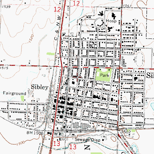Topographic Map of First Baptist Church, IA