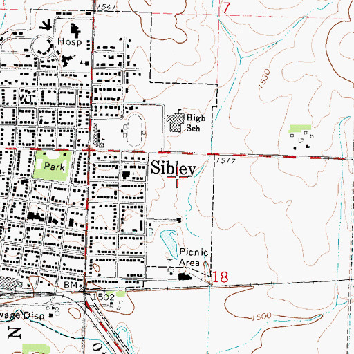 Topographic Map of Sibley Golf and Country Club, IA