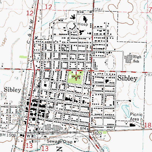 Topographic Map of Central Park, IA
