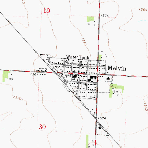 Topographic Map of Melvin Public Library, IA
