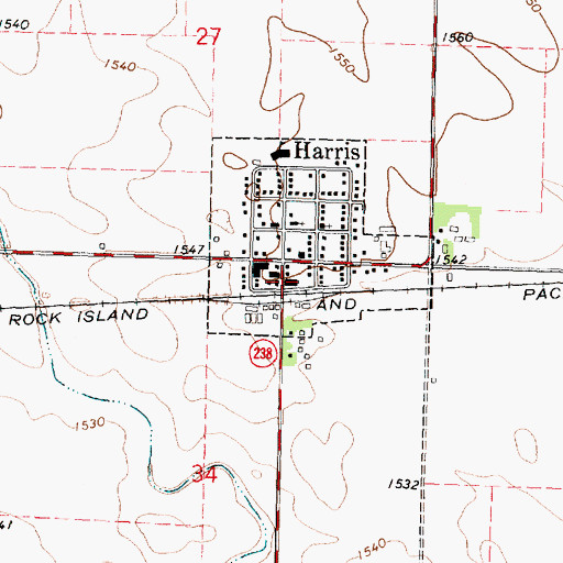 Topographic Map of Harris Post Office, IA