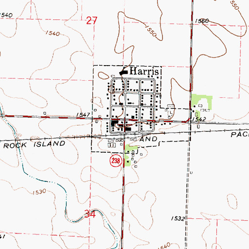 Topographic Map of Harris Fire Station, IA