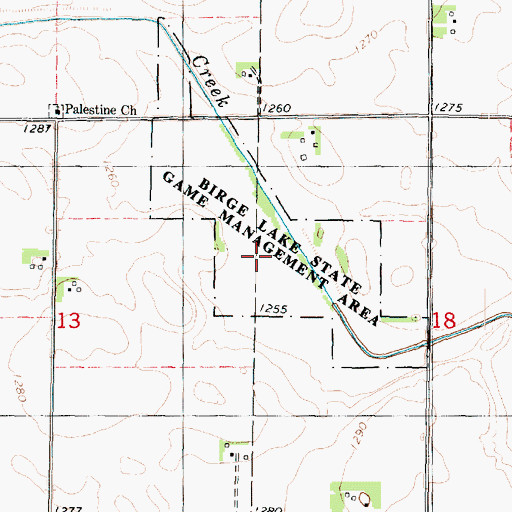 Topographic Map of Birge Lake State Game Management Area, IA
