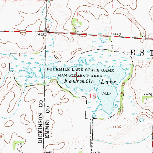 Topographic Map of Four Mile Lake Wildlife Management Area, IA