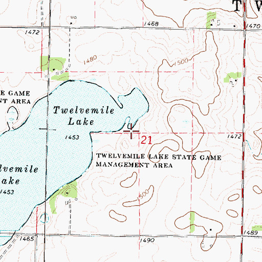 Topographic Map of Twelve Mile Lake Post Office (historical), IA