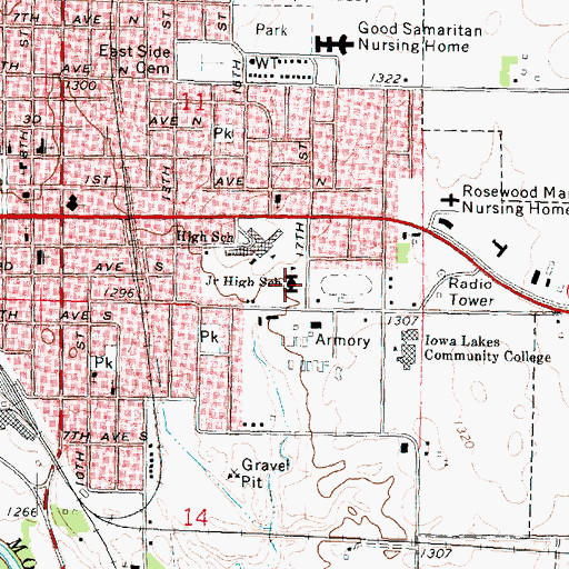 Topographic Map of Estherville Lincoln Central Demoney Elementary School, IA