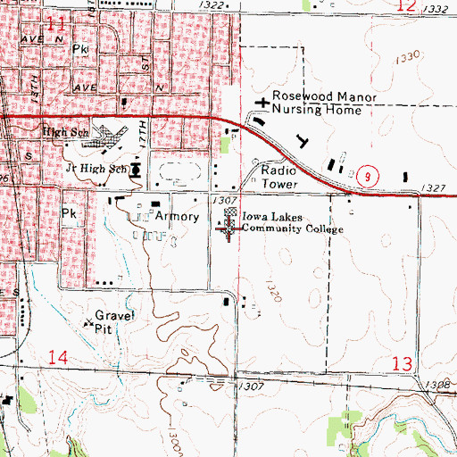 Topographic Map of Iowa Lakes Community College Library, IA