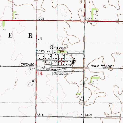 Topographic Map of Gruver Post Office (historical), IA