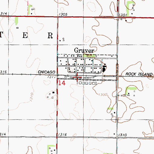 Topographic Map of Gruver, IA