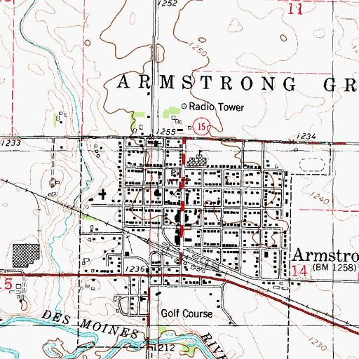 Topographic Map of Armstrong Public Library, IA
