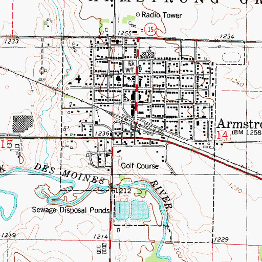 Topographic Map of Armstrong, IA