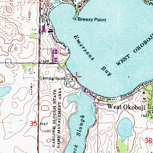 Topographic Map of Emerson Bay State Recreation Area, IA